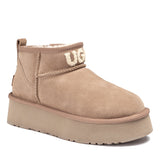 UGG CLASSIC ULTRA MINI KNIT LOGO PLATFORM BOOTS