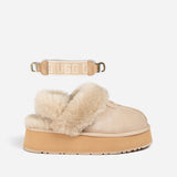 UGG COQUETTE PLATFORM SLIPPER (ELASTIC LOGO & WOOL STRAP )