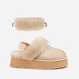 UGG COQUETTE PLATFORM SLIPPER (ELASTIC LOGO & WOOL STRAP )