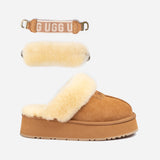 UGG COQUETTE PLATFORM SLIPPER (ELASTIC LOGO & WOOL STRAP )