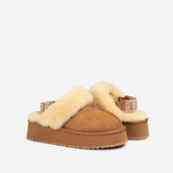 UGG COQUETTE PLATFORM SLIPPER (ELASTIC LOGO & WOOL STRAP )