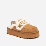 UGG VIOLET SHEARLING PLATFORM SLIPPER (ELASTIC LOGO) ( DETACHABLE FEATURE)