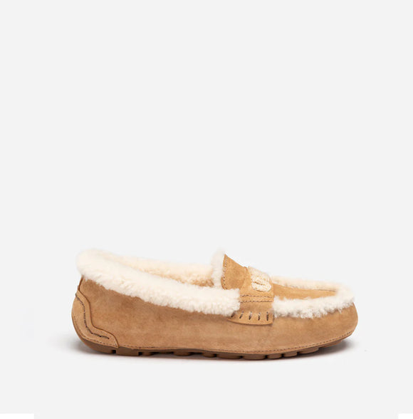 WOMENS VIOLET SHEARLING MOCCASIN SLIPPERS