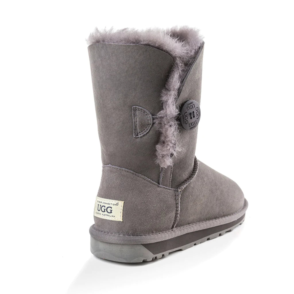 Gray ugg 2025 boots with buttons